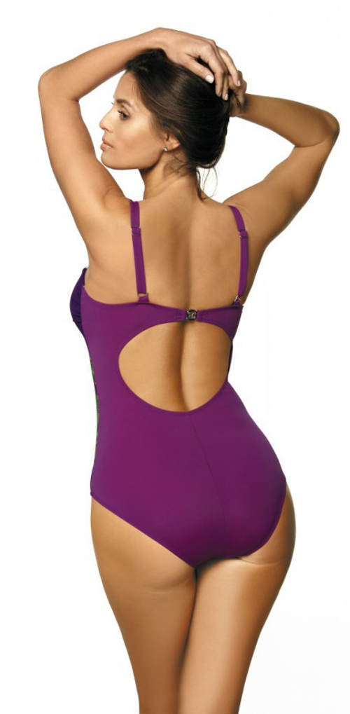 Fioletowy jednoczęściowy kostium kąpielowy z regulowanymi ramiączkami