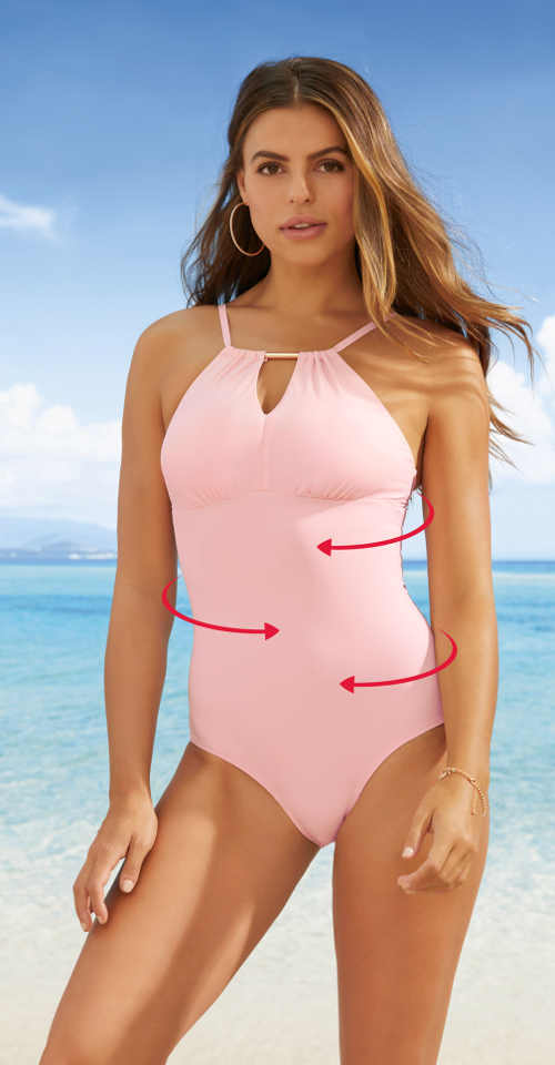 Jednoczęściowy kostium kąpielowy ze sznurkiem w kolorze różowym