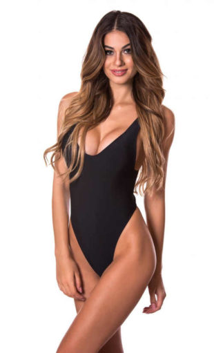 Czarny stylowy damski strój kąpielowy monokini z wycięciem na stringi