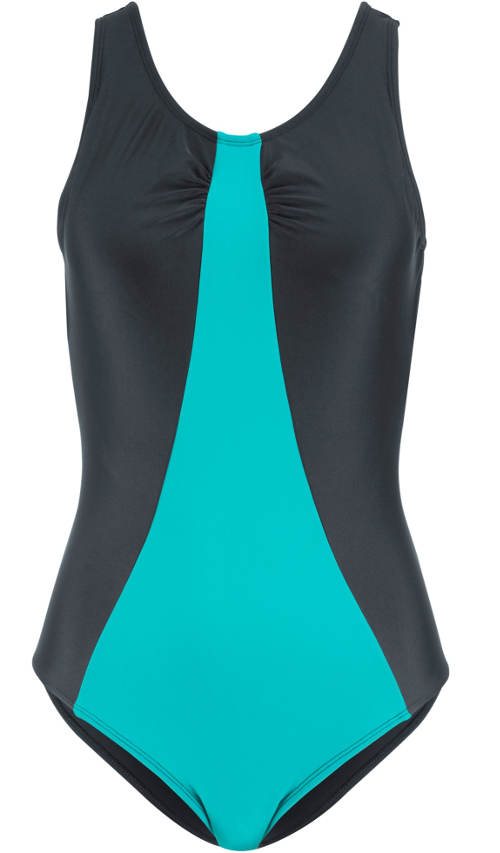 Czarno-niebieski sportowy kostium kąpielowy kształtujący sylwetkę