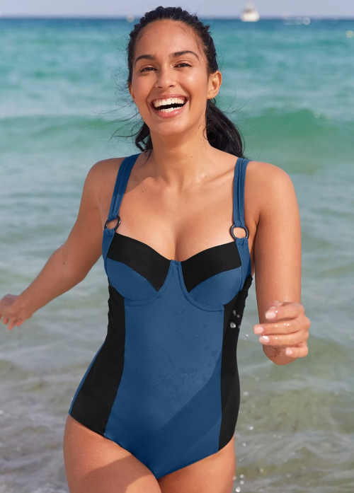 Dwukolorowy kostium kąpielowy w kolorze niebieskim i czarnym