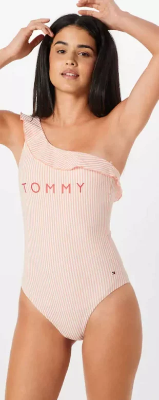 Damski jednoczęściowy kostium kąpielowy Tommy Hilfiger na jedno ramię z falbanką