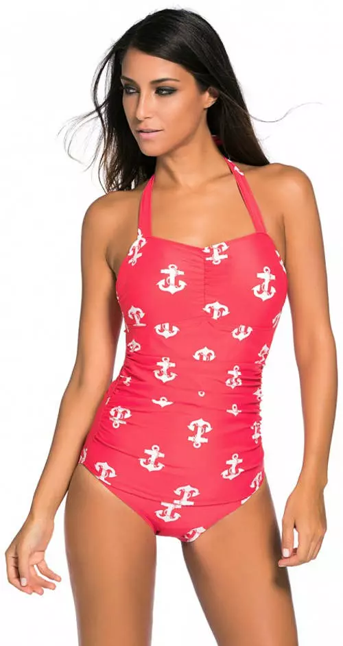 Różowy strój kąpielowy w stylu marynarskim dla pełniejszych kształtów